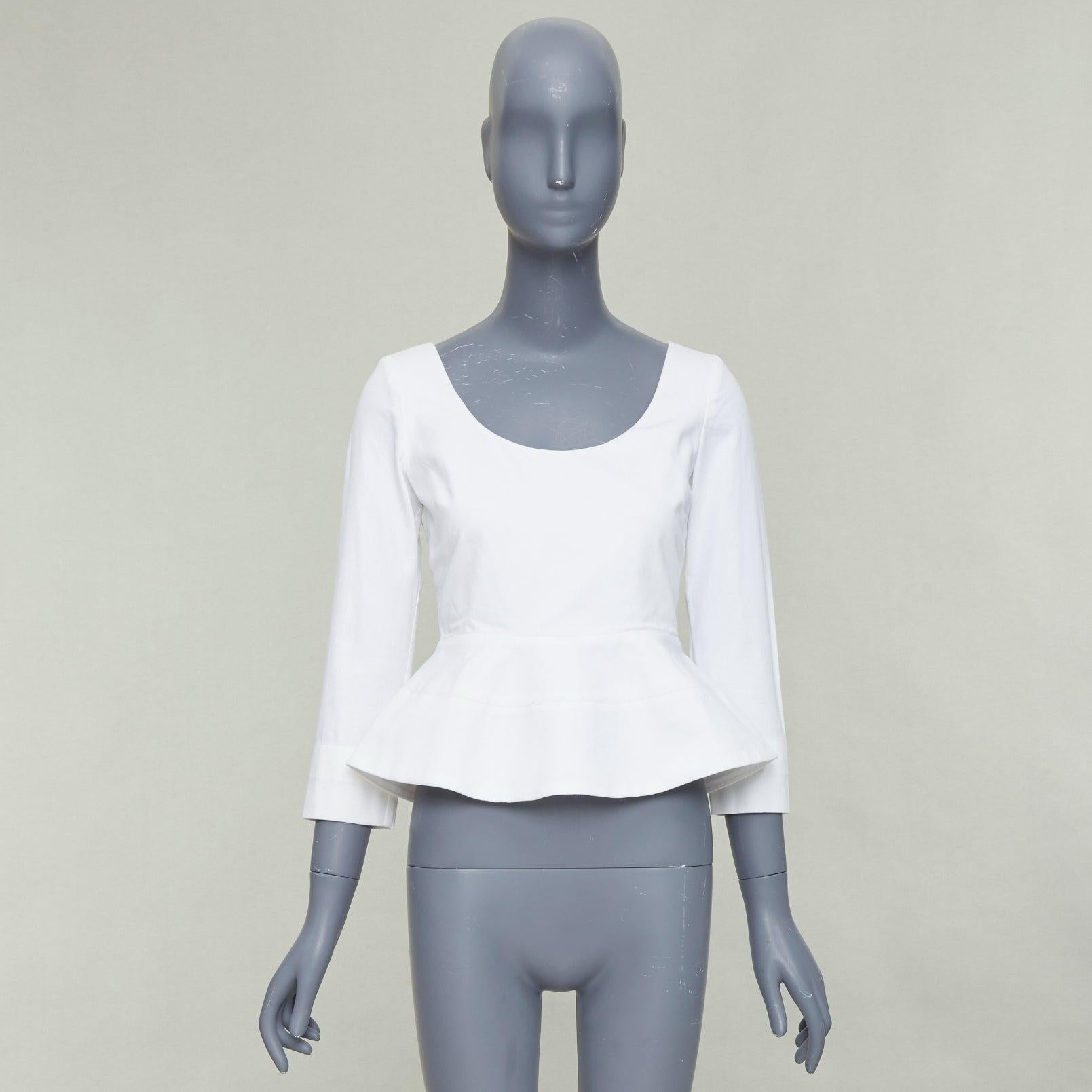 ELLERY Manzoni top blanco con cuello redondo y peplum de sarga de algodón US6 M en venta 4
