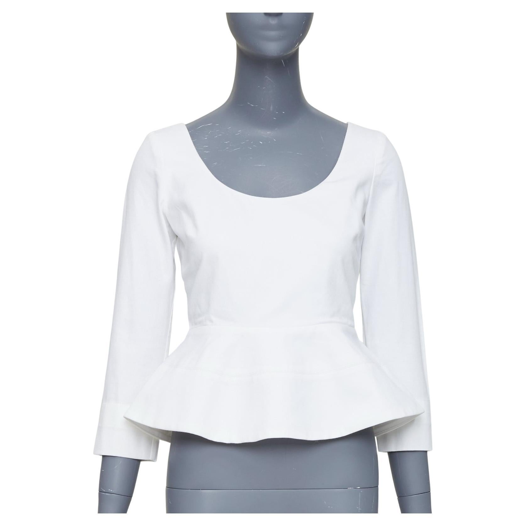 ELLERY Manzoni top blanco con cuello redondo y peplum de sarga de algodón US6 M en venta
