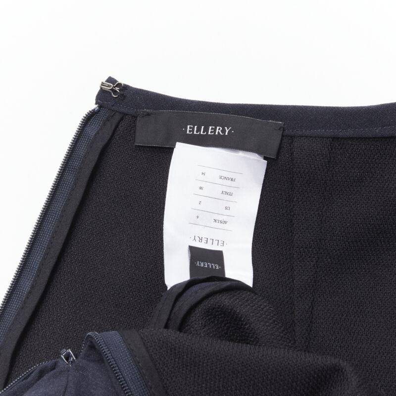 ELLERY Marineblauer Rock aus Polyester und Wolle mit weißem Kreuzmuster und ausgestelltem Rock US2 XS im Angebot 3