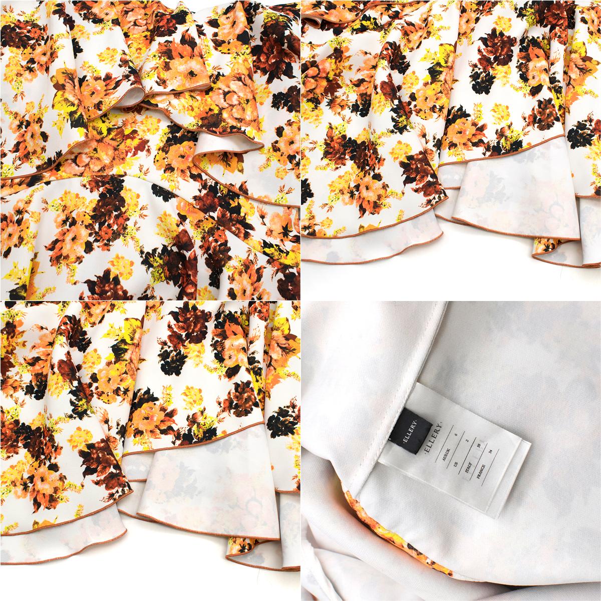 Ellery Orange Floral Print Ruffled Midi Skirt - Size US 2 For Sale 1