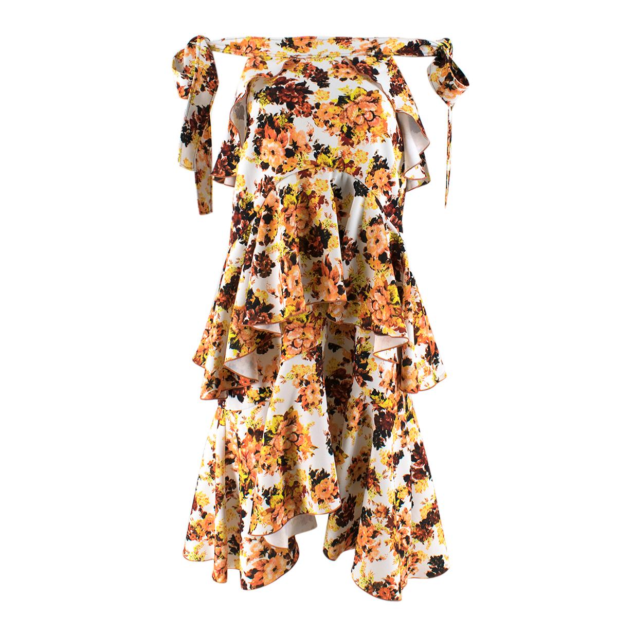 Ellery Orange Floral Print Ruffled Midi Skirt - Size US 2 For Sale