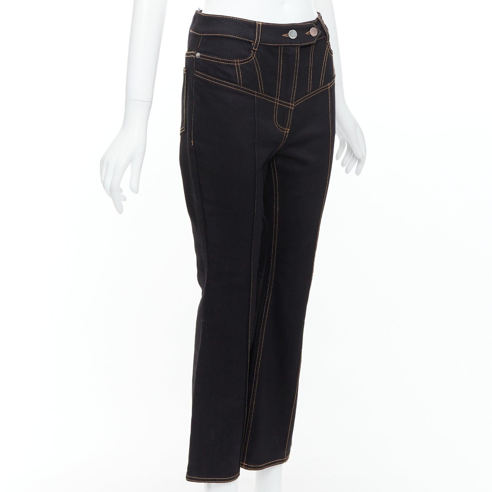 Black ELLERY Presentism Corset  blue overstitched crop boot cut jeans 26