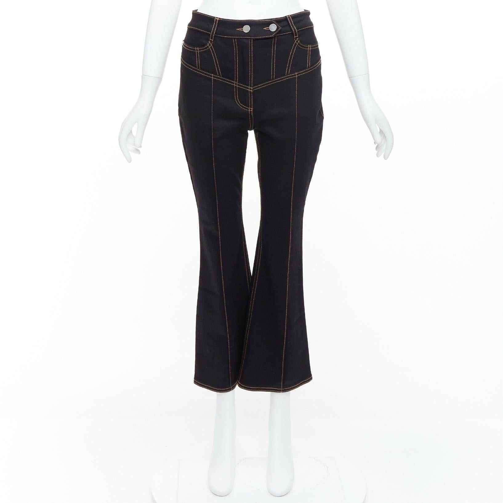 ELLERY Presentism Corset  blue overstitched crop boot cut jeans 26