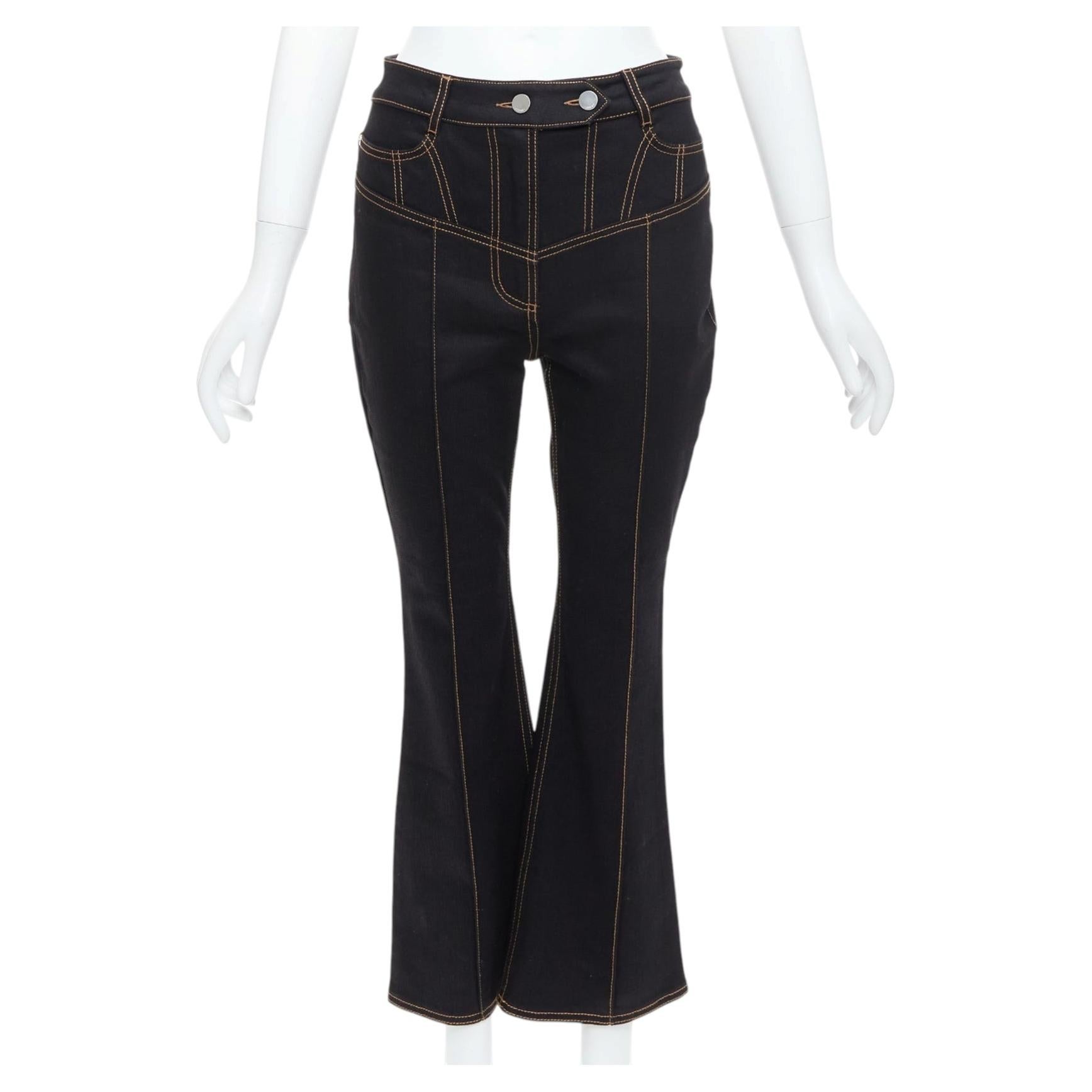 Corset ELLERY Presentism  blue overstitched crop boot cut jeans 26" en vente