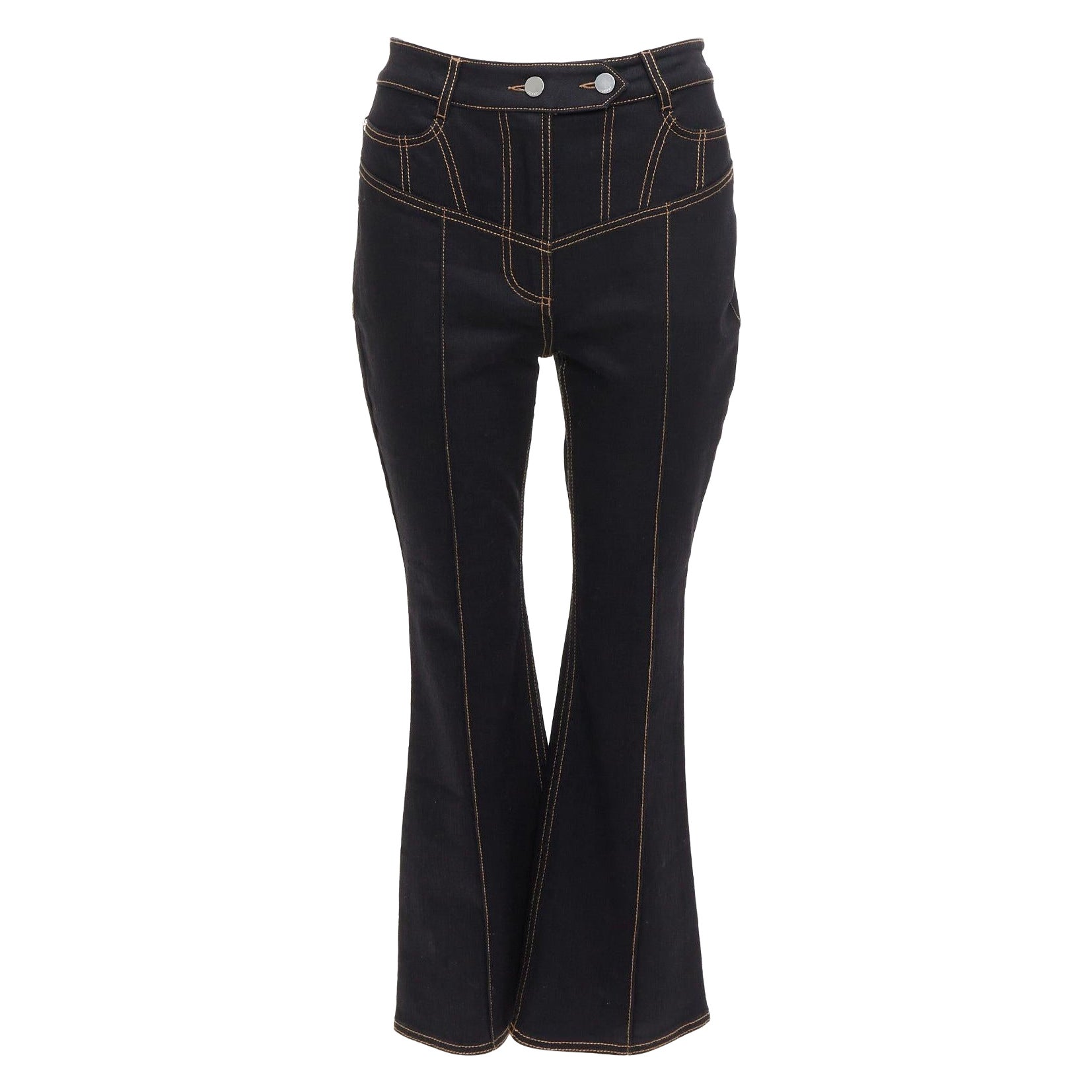 Corset ELLERY Presentism  blue overstitched crop boot cut jeans 26" en vente