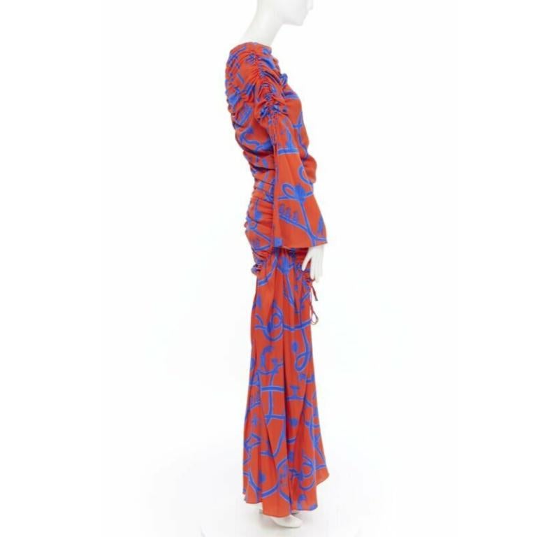 ELLERY SS18 Rocket Rot Blau venus griechischer Druck gerafftes Midikleid mit Rüschen S Damen