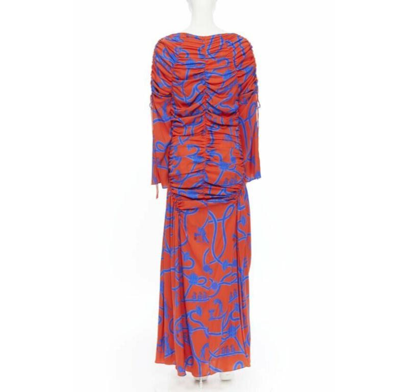 ELLERY SS18 Rocket Rot Blau venus griechischer Druck gerafftes Midikleid mit Rüschen S 2