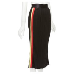 ELLERY viscose yellow red tape ribbed high waist pleated flute skirt UK6 XS