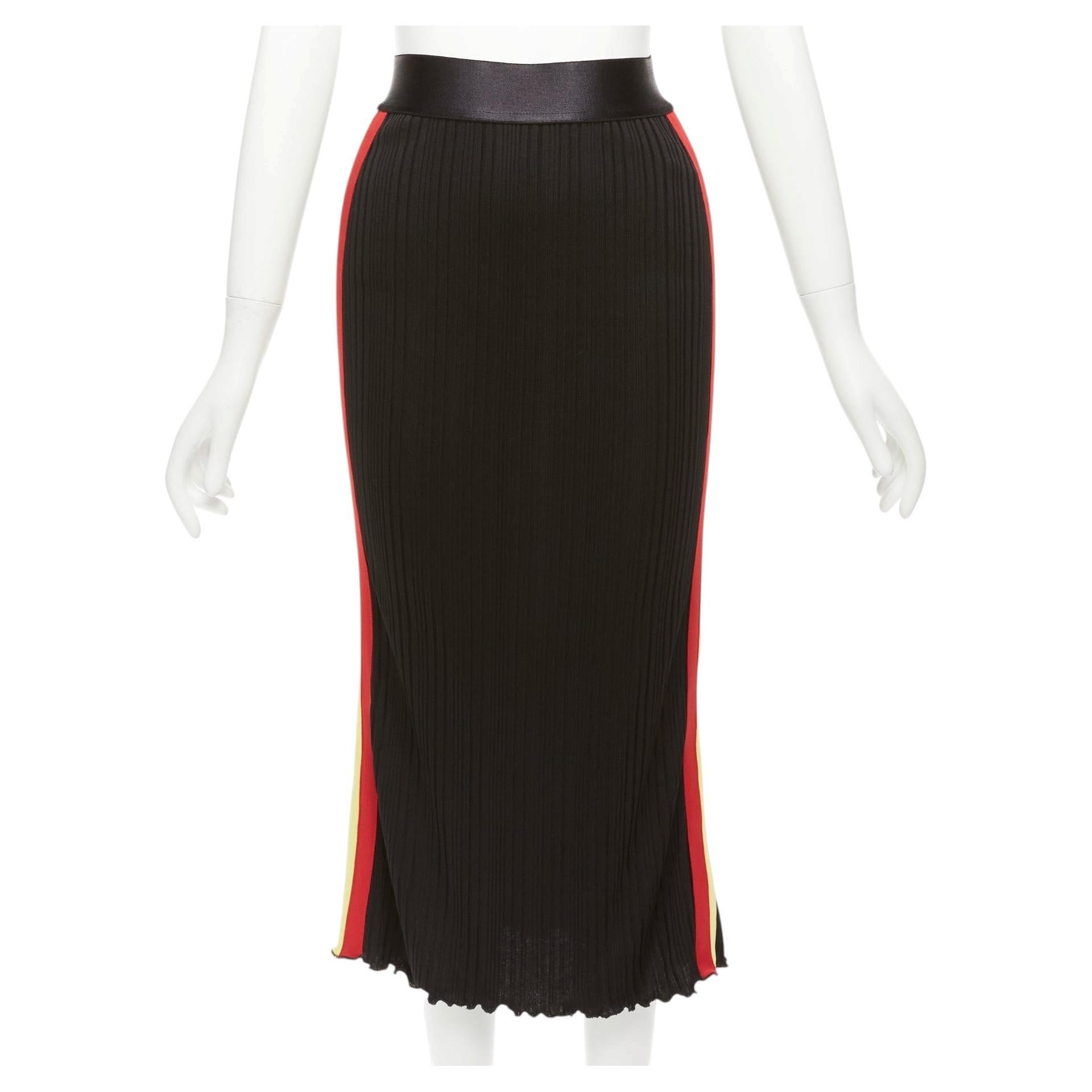 ELLERY viscose yellow red tape ribbed high waist pleated flute skirt UK6 XS