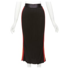 ELLERY viscose yellow red tape ribbed high waist pleated flute skirt UK6 XS