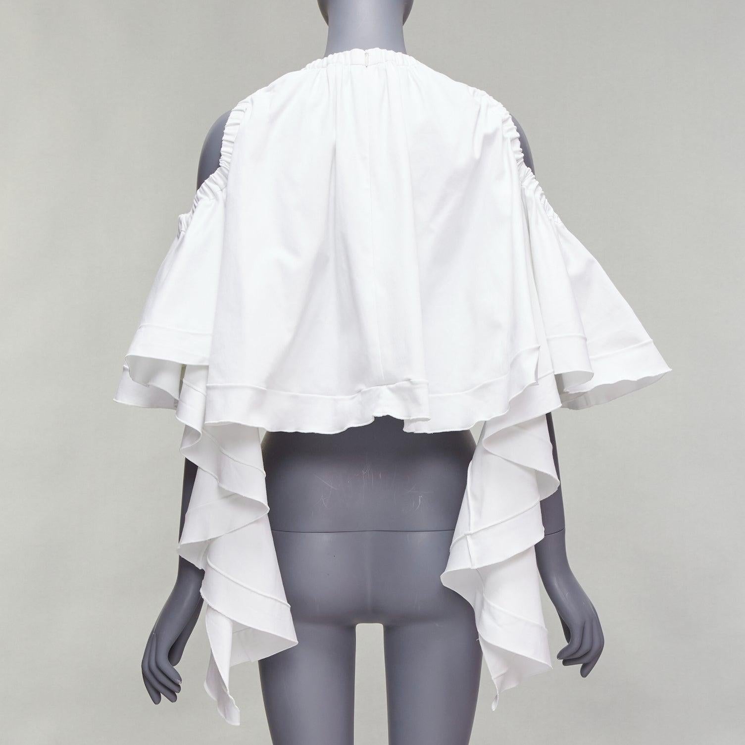 ELLERY weißes Baumwollmischgewebe mit ausgestellten Kaskadenärmeln und Rundhalsausschnitt UK6 XS Damen im Angebot