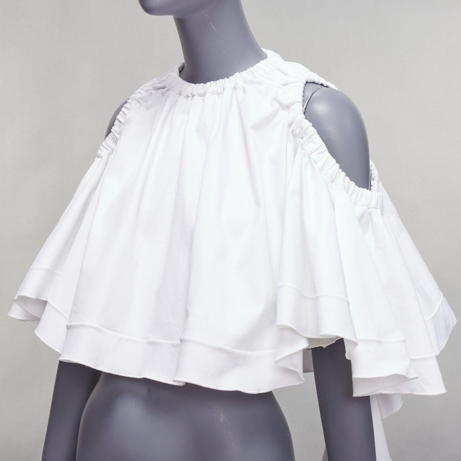 ELLERY weißes Baumwollmischgewebe mit ausgestellten Kaskadenärmeln und Rundhalsausschnitt UK6 XS im Angebot 2