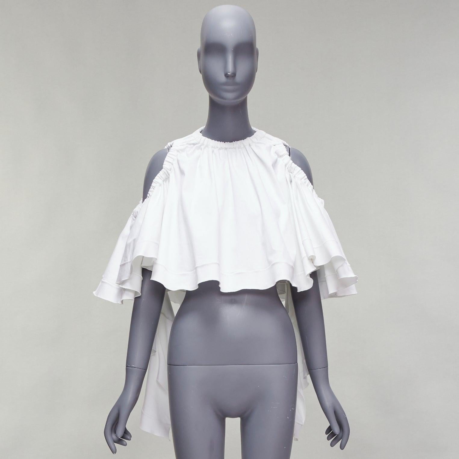ELLERY weißes Baumwollmischgewebe mit ausgestellten Kaskadenärmeln und Rundhalsausschnitt UK6 XS im Angebot 4