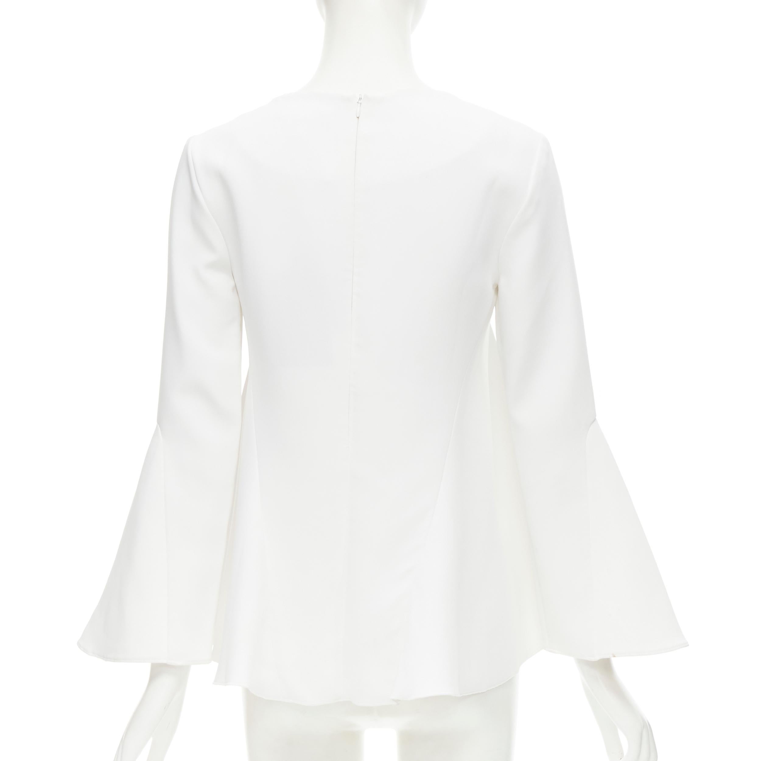 Women's ELLERY white crepe flutter bell sleeve flared top US4 S