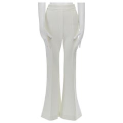 ELLERY white polyester crepe pinstitch pleat front flared hem pants UK6 US2 XS