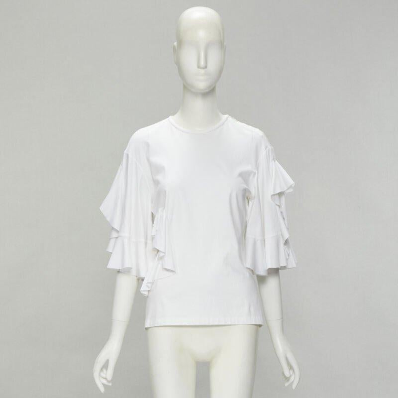 ELLERY white wide ruffle sleeves cut out side cotton tshirt US4 S For Sale 5