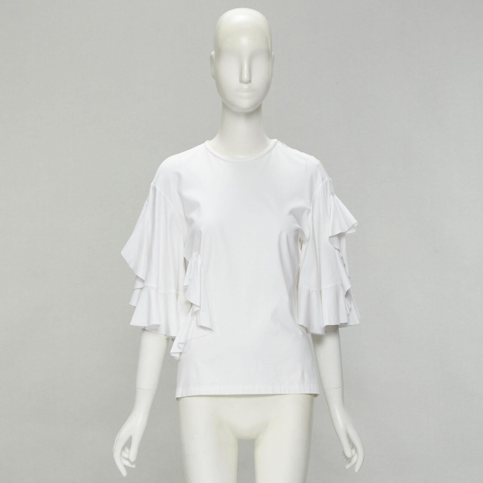 ELLERY white wide ruffle sleeves cut out side cotton tshirt US4 S For Sale 5