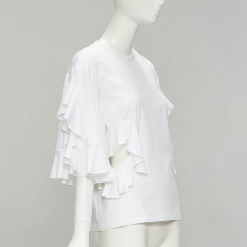 Gray ELLERY white wide ruffle sleeves cut out side cotton tshirt US4 S For Sale
