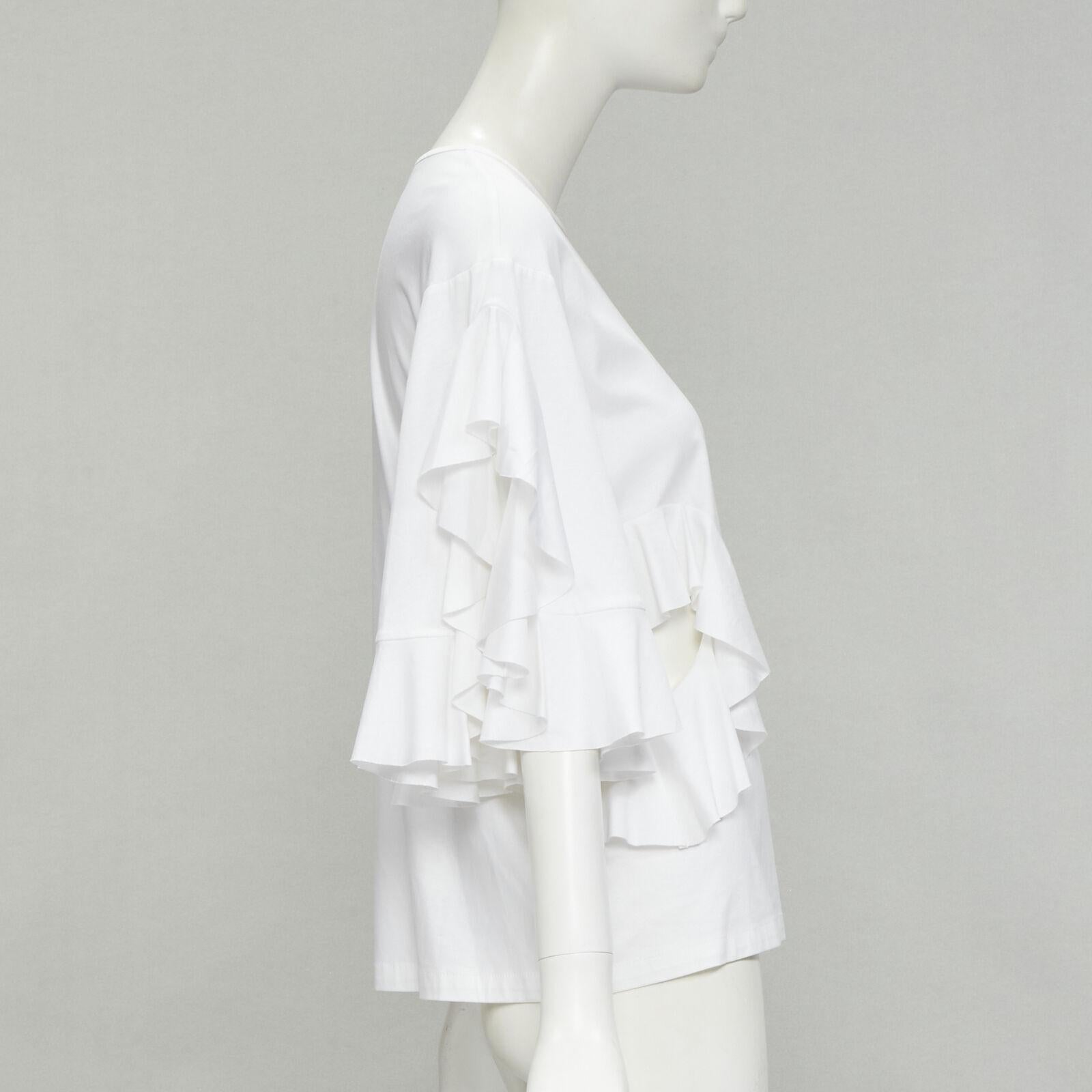 ELLERY white wide ruffle sleeves cut out side cotton tshirt US4 S In Excellent Condition For Sale In Hong Kong, NT
