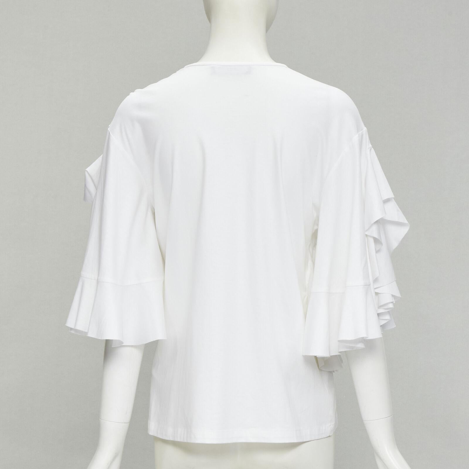 Women's ELLERY white wide ruffle sleeves cut out side cotton tshirt US4 S For Sale