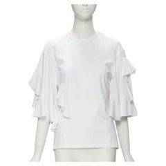 ELLERY white wide ruffle sleeves cut out side cotton tshirt US4 S