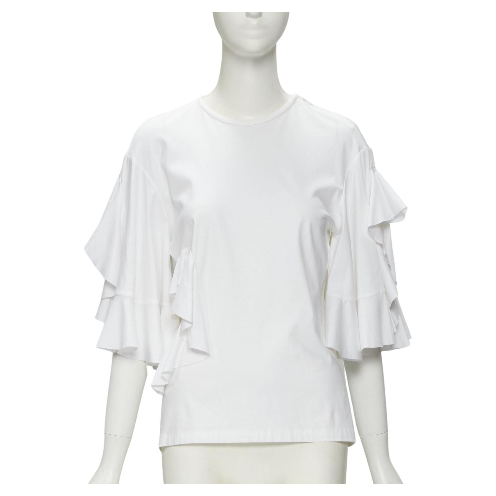 ELLERY white wide ruffle sleeves cut out side cotton tshirt US4 S For Sale