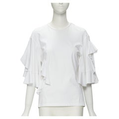 ELLERY T-shirt blanc à manches larges et manches à volants découpées en coton taille US 4 S