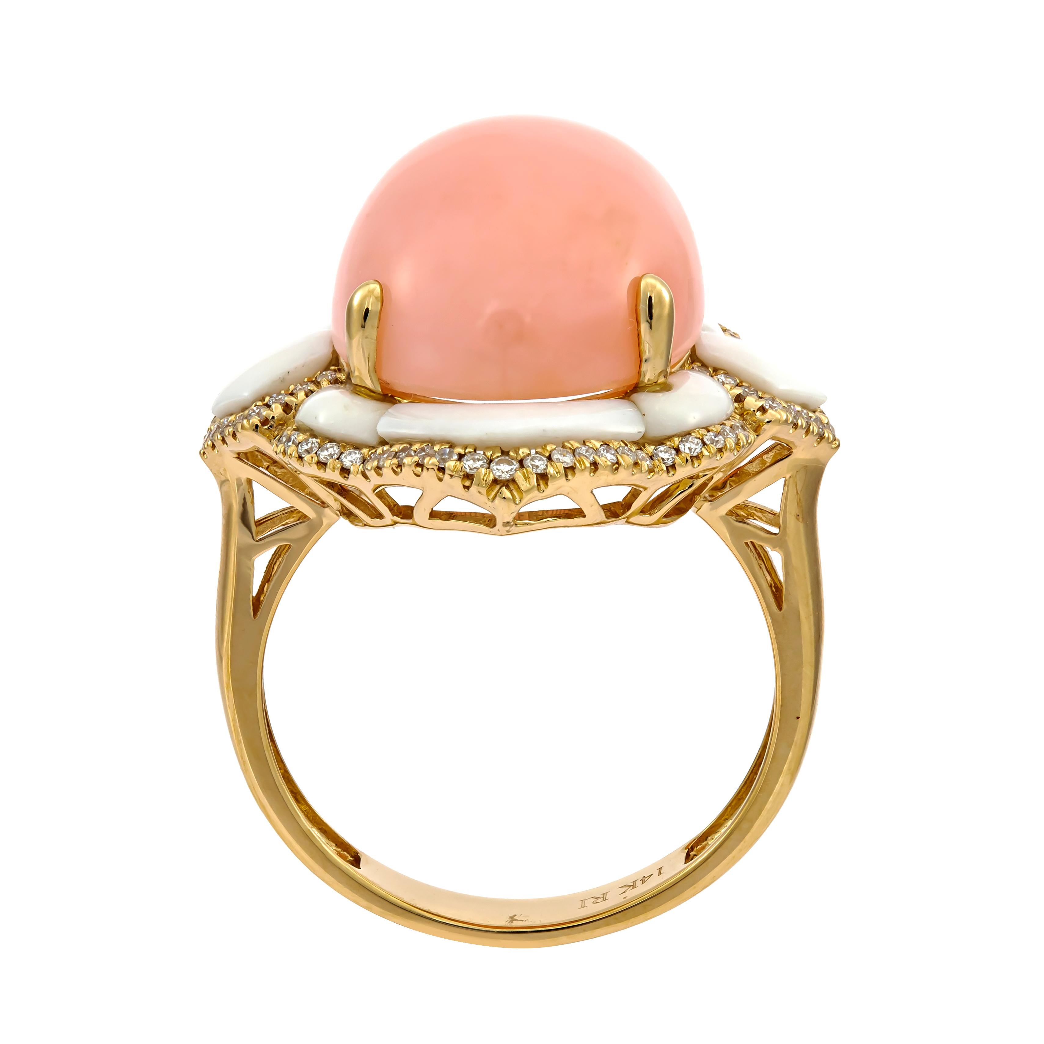 Art Deco Ellie 14K Yellow Gold Oval-Cab Pink Opal Ring