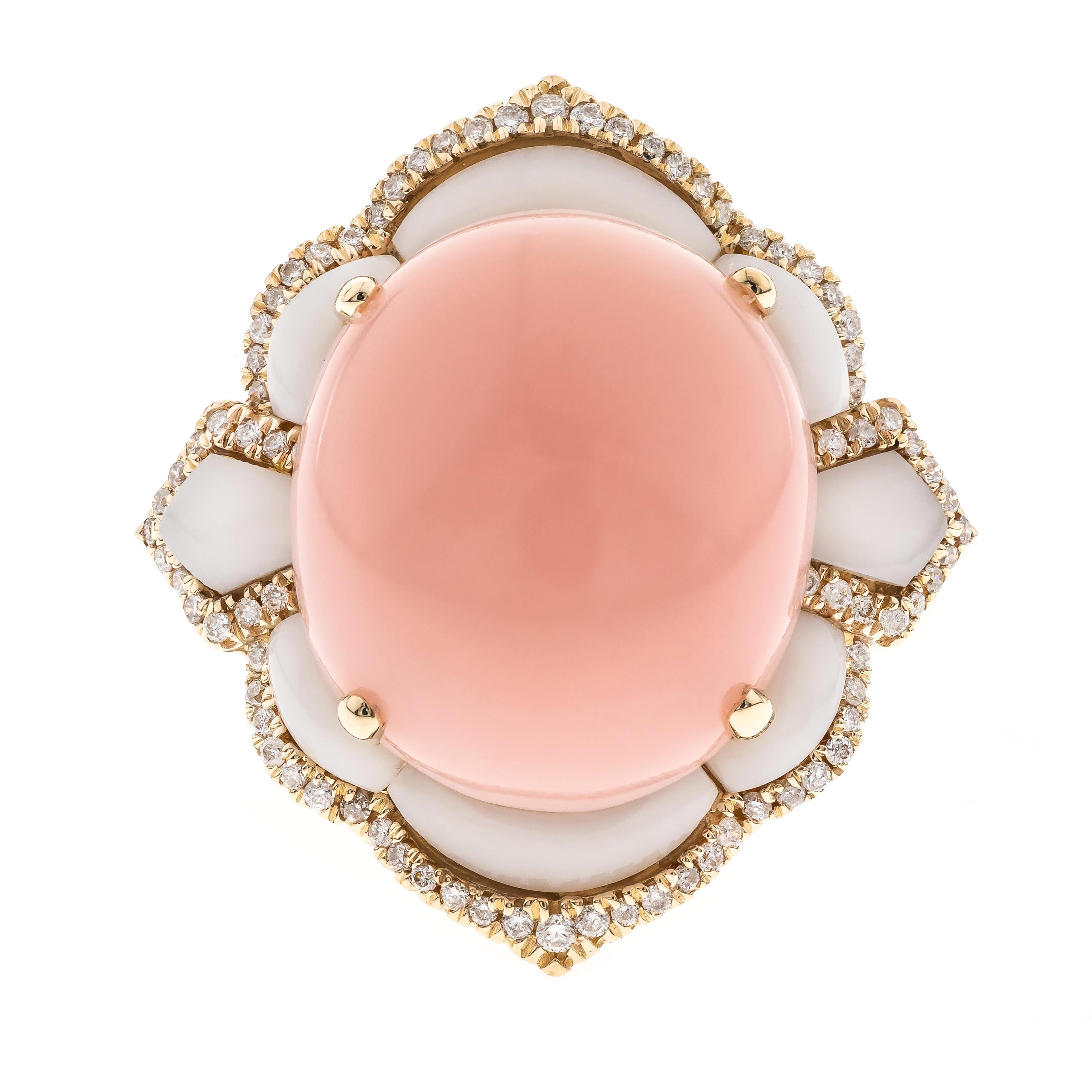 Oval Cut Ellie 14K Yellow Gold Oval-Cab Pink Opal Ring
