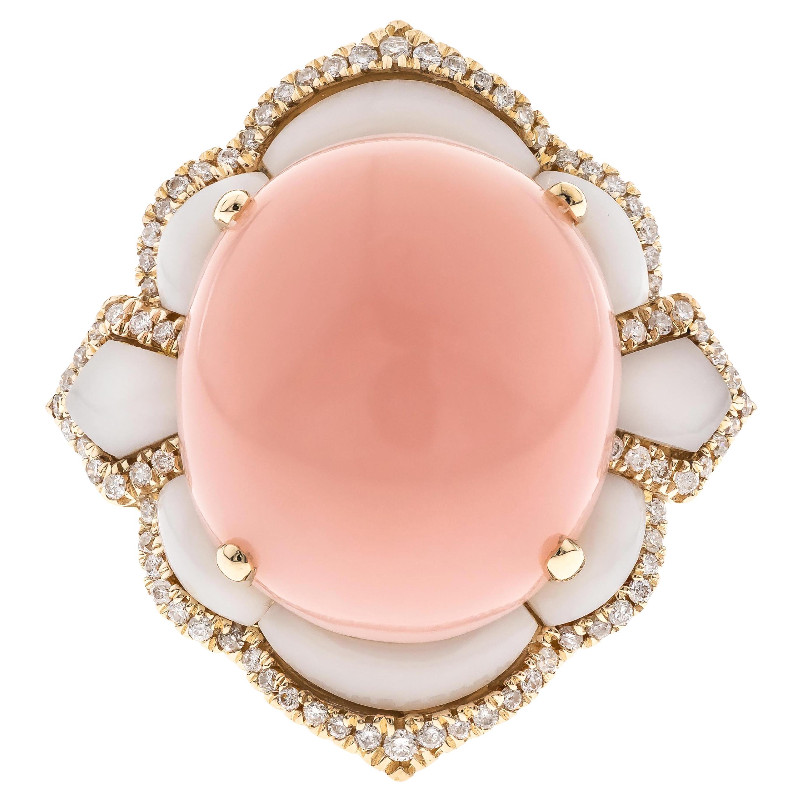 Ellie, bague en or jaune 14 carats avec opale rose de forme ovale