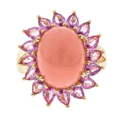 Ellie, bague en or jaune 14 carats avec opale rose de forme ovale