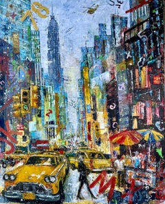 1970's New York - contemporary landscape colourful mixed media painting