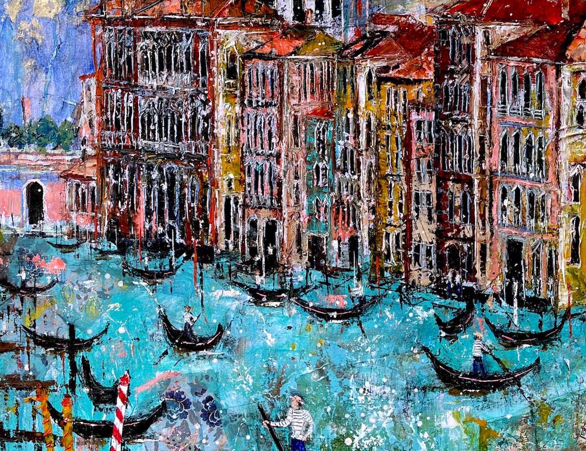 Ciao Bello! Venezia - contemporary landscape colourful mixed media painting - Painting by Ellie Hesse