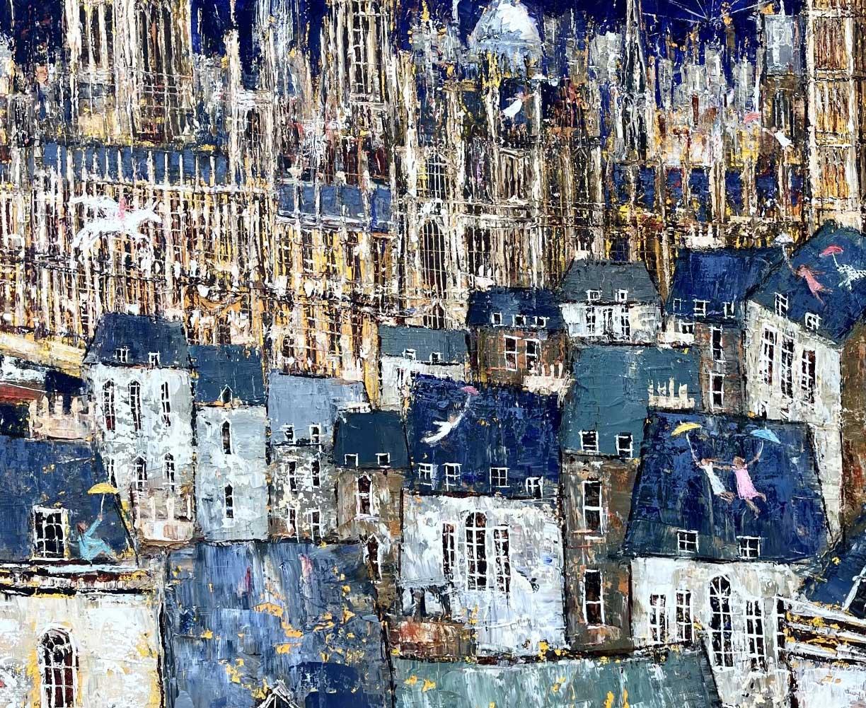 Come Fly With Me - contemporary landscape colourful - Painting by Ellie Hesse
