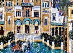 Fiesta in Seville - contemporary landscape colourful mixed media painting