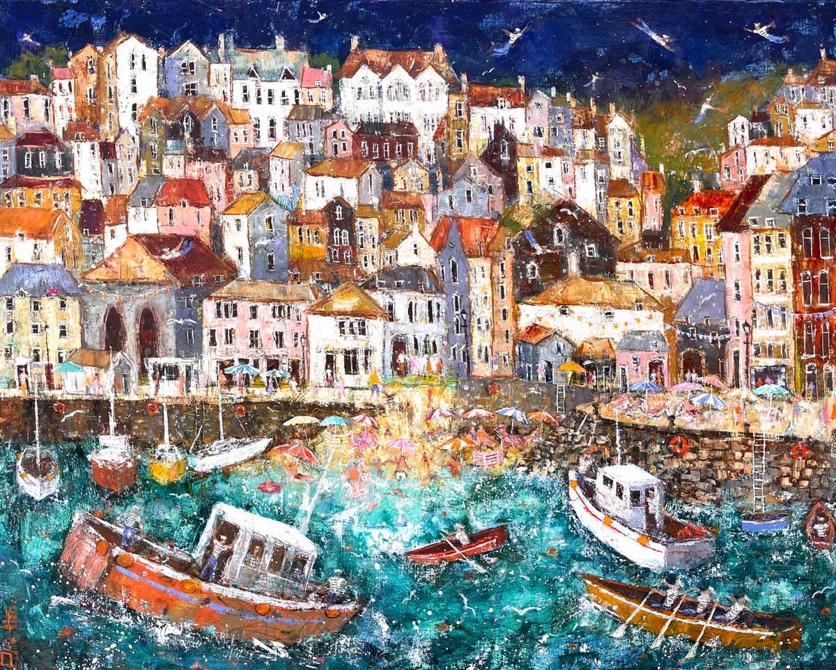 Ellie Hesse Landscape Painting - Flying Sailors of St Ives Dyptich Part 1