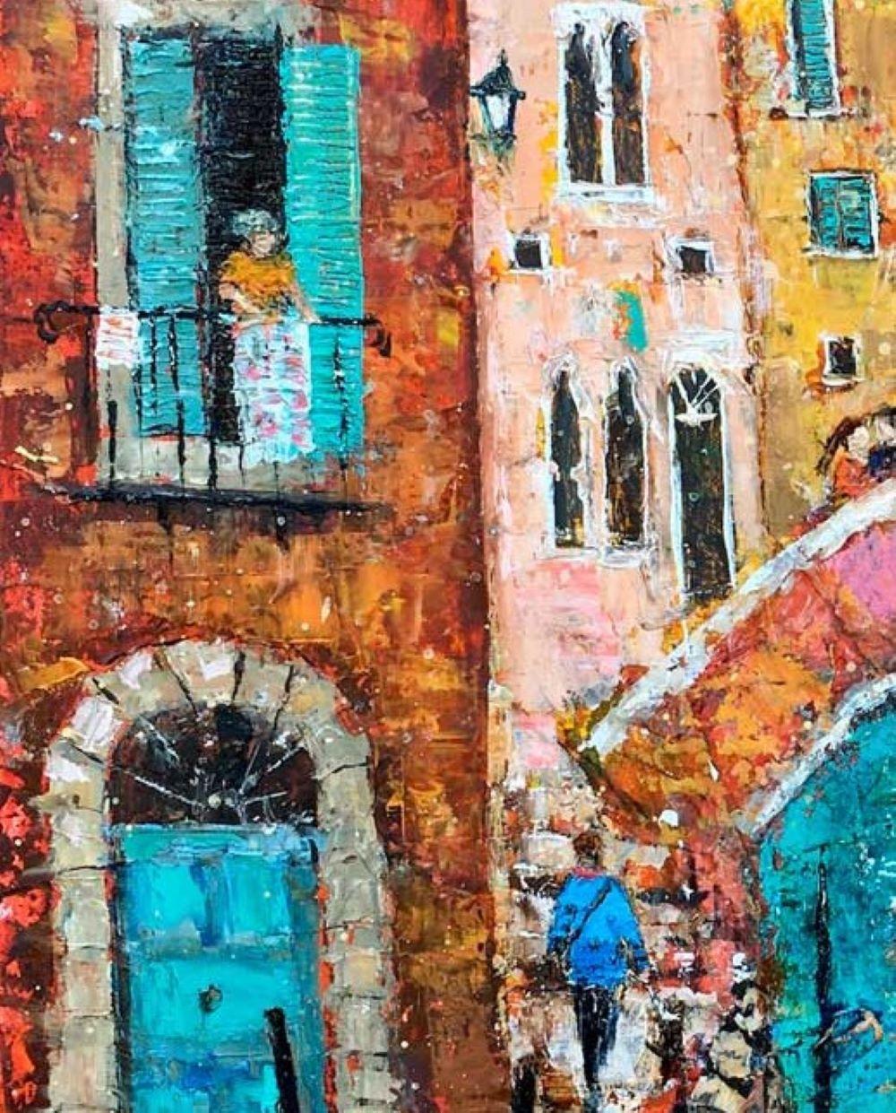 Entirely self-taught, Ellie is mainly known for her vibrantly coloured townscapes, though in recent years, she has gone on to develop her art to include more figurative work, focusing on the horse in particular.
Ellie uses a variety of different