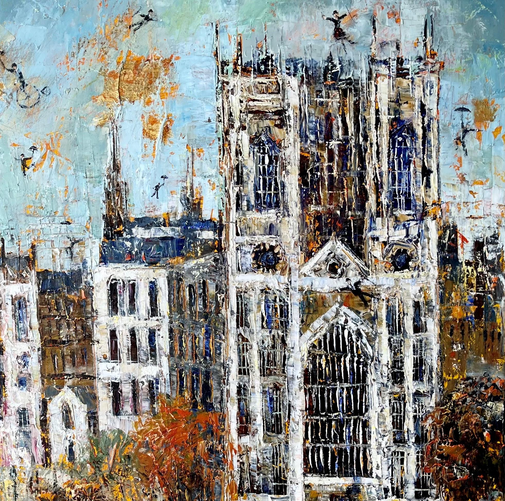 High Flyers in London - contemporary landscape colourful - Painting by Ellie Hesse