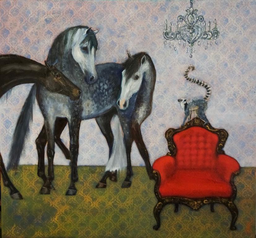 Il Consiglio del Re - contemporary interior horse Oil Painting board