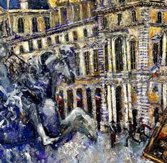Le Louvre, Parigi - paesaggio contemporaneo colorato pittura a tecnica mista