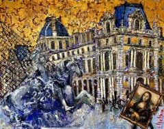 Le Louvre, Paris - contemporary landscape colourful mixed media painting