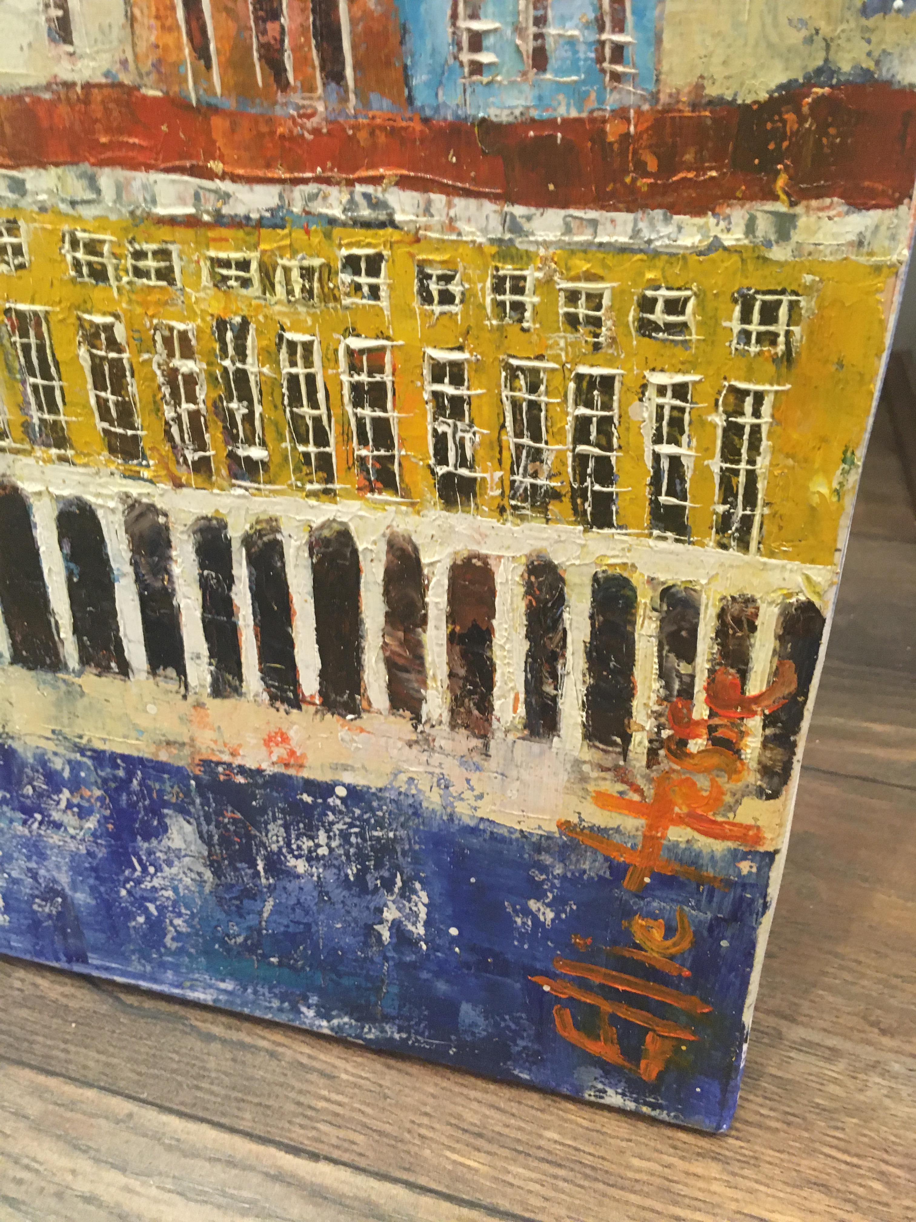 Lisbon - contemporary oil townscape painting - Contemporary Painting by Ellie Hesse