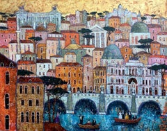 Operetta in Roma - contemporary colourful Italian townscape oil painting