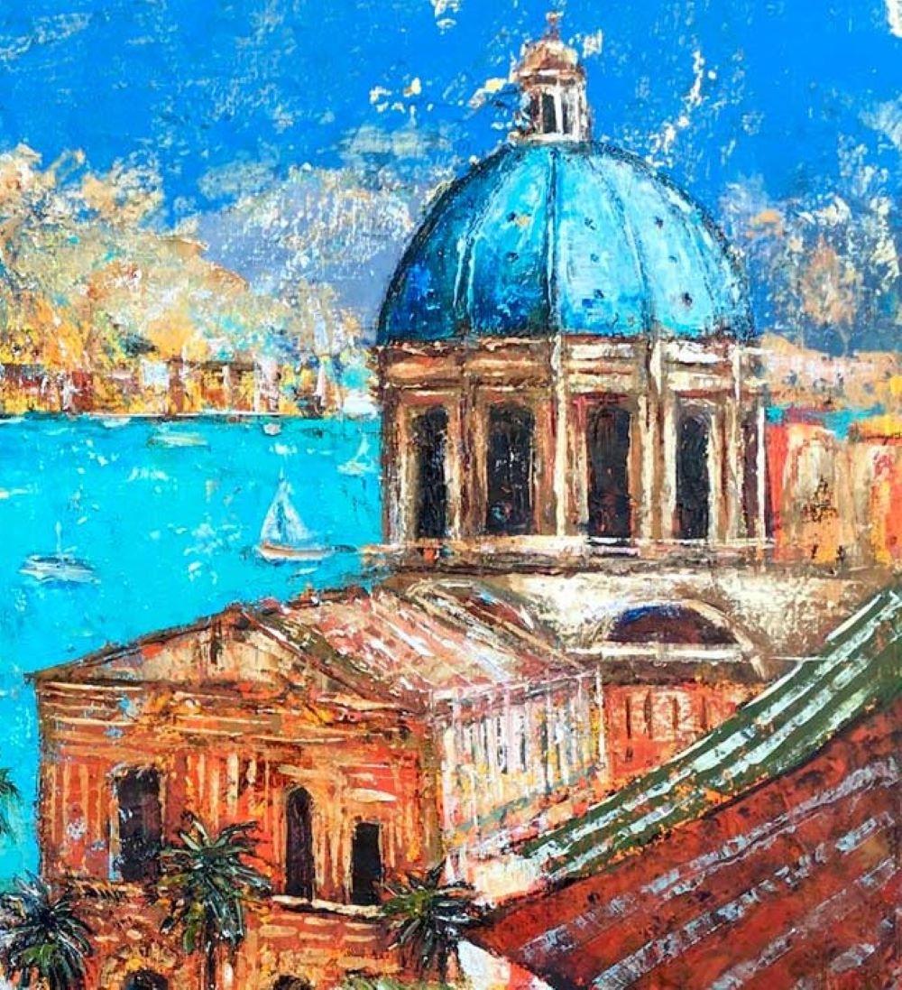 Palermo, Sicily - contemporary landscape colourful mixed media painting - Painting by Ellie Hesse