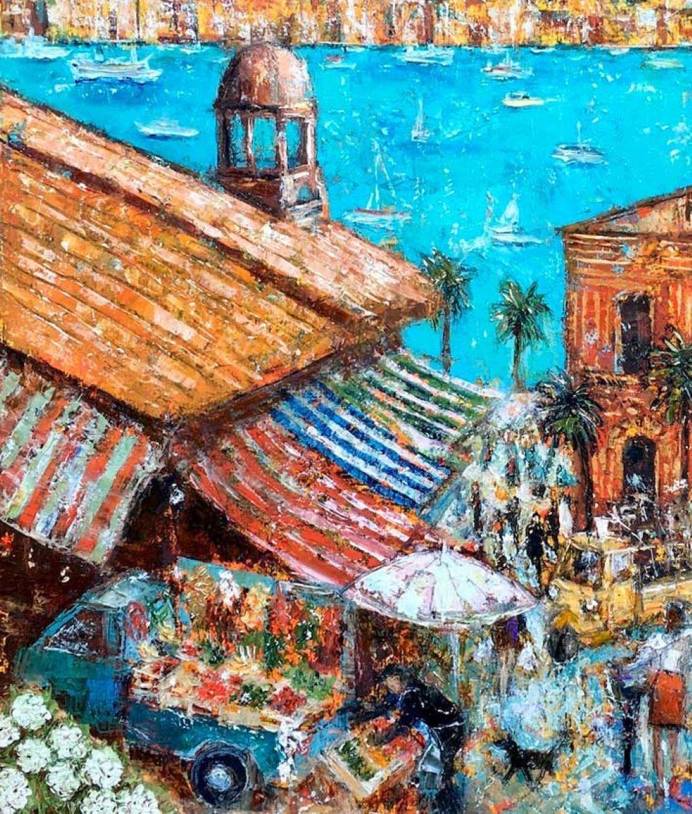 Palermo, Sicily - contemporary landscape colourful mixed media painting - Contemporary Painting by Ellie Hesse