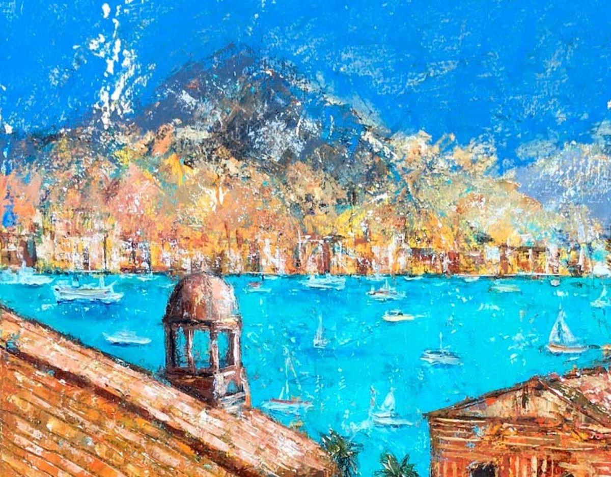 Palermo, Sizilien - zeitgenössische Landschaft, farbige Mischtechnik (Blau), Landscape Painting, von Ellie Hesse
