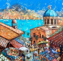 Palerme, Sicile - paysage contemporain peinture mixte colorée