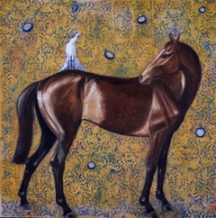 Perso del Tempo - contemporary oil painting, horse bird clocks decorative