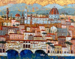 Ponte Vecchio – zeitgenössisches, farbenfrohes Gemälde in Mischtechnik