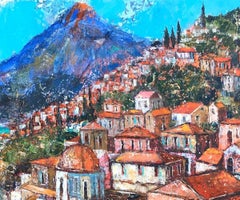 Taormina, Sicily - contemporary landscape colourful mixed media painting